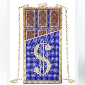 Blue and Gold Crystal Dollar Sign Bag. brand new In box